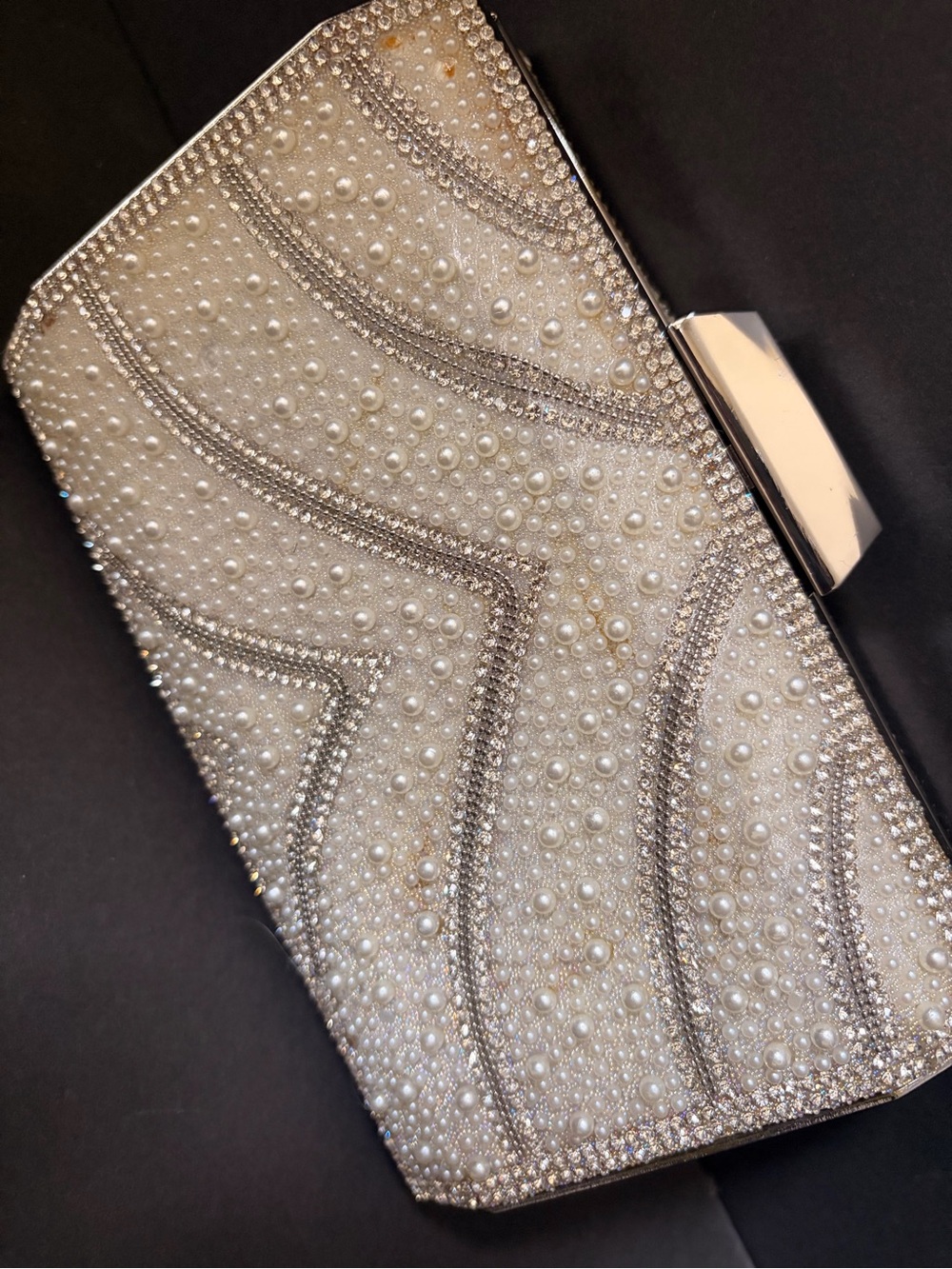 Pearl & Crystal Embellished Clutch - Ivory